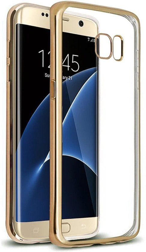 iCall Samsung Galaxy S7 Edge - Siliconen Gouden Bumper Electro Plating met Transparante TPU Hoesje Gold Silicone Hoesje / Cover