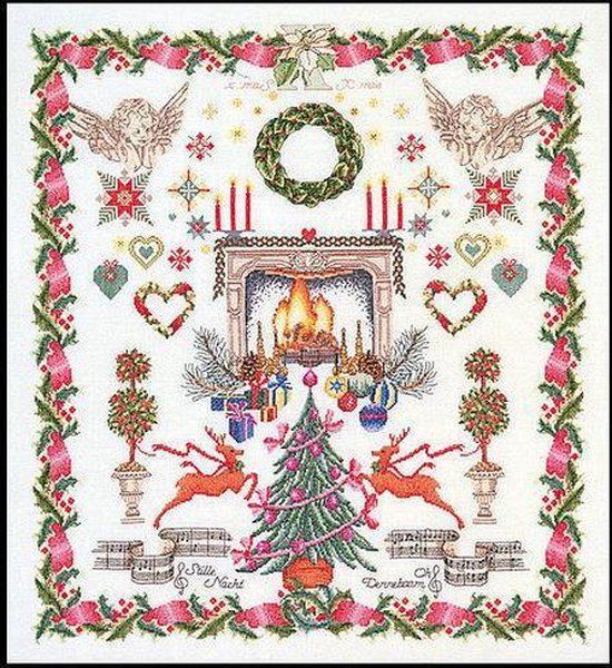 Thea Gouverneur Borduurpakket 2077 Kerst merklap - Linnen stof - 60x66cm
