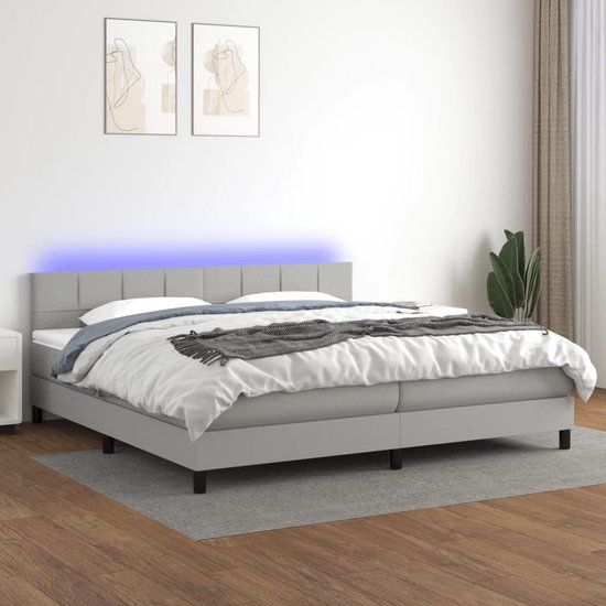 vidaXL Boxspring met matras en LED, stof, lichtgrijs, 200x200 cm