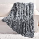 YUSOKI Extra zachte langharige deken van imitatiebont 127 x 152 cm, wasbare warme harige deken voor bedstoel, bank, huisdier, autostoel, woondecoratie (grijs, gooi50 x 152 cm)