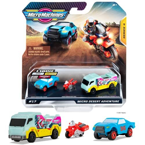 MicroMachines Micro Machines Starter Pack, Desert Racers - Inclusief 3 voertuigen, raceauto, motorfiets en vrachtwagen - Mogelijkheid tot iets zeldzaams - Toy Car Collection