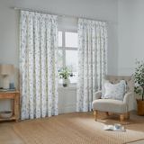 Wylder Nature Weide kamer verduistering potlood plooi gordijn paar - 100% katoen land bloemen gevoerde gordijnen (wit/korenbloem - L 137 x B 168 cm - 2 panelen)