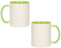 Shoppartners Bv Koffiemok / thee beker - 2x - 300 ml - Wit/groen - Cadeau mokken - keramiek