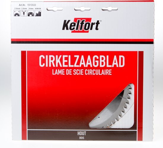 Kelfort Cirkelzaagblad hardmetaal 60 tanden WS(NEG) diameter 216 x 3 x 30mm