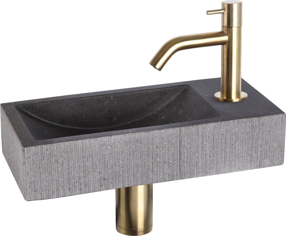 Differnz Ribble Fonteinset Bombai black natuursteen kraan gebogen mat goud 38.402.26