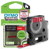 DYMO D1® Étiquettes durables - Blanc sur rouge - 12mm x 7m