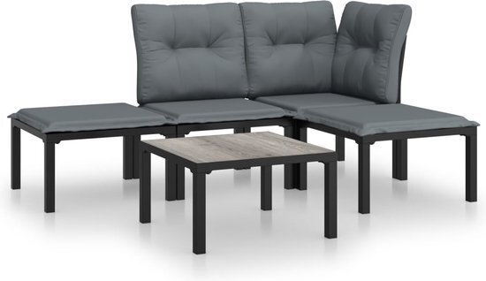 vidaXL 5-delige Loungeset poly rattan zwart en grijs