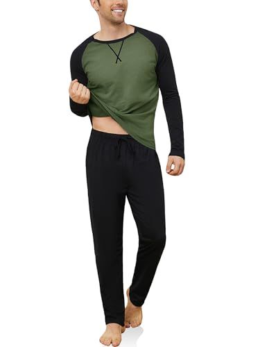 Heren Kotoen Heren Pyjama Lang Kotoen, Winter Katoenen Tweedelige Pyjama Set Top & Bottom met Zakken en Zachte Riem Nachtkleding Pjs Sleepwear