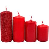 Getrapte Niveau Stompkaarsen voor Adventskrans, 4 stuks, Rood, Ongeparfumeerd, 4 Maten, Hoogte 5-10 cm, Diameter 4 cm, 280 g