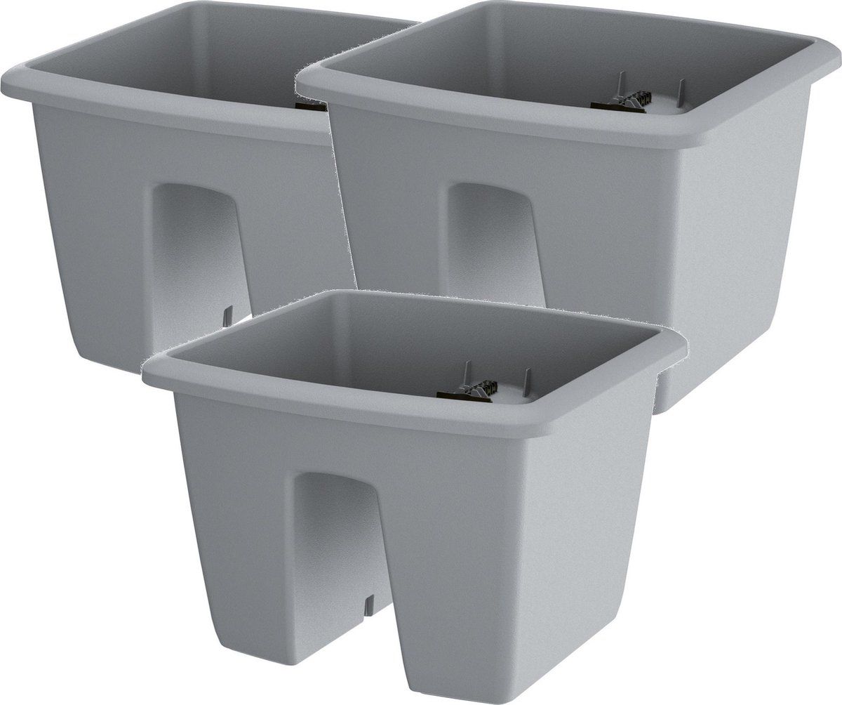 Prosperplast 6x Kunststof balkon plantenpotten/bloempotten lichtgrijs 29 cm