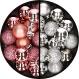 Kaemingk B.V. Boules de Noël 34x pc - 3 cm - rose et argent - plastique