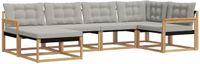 vidaXL Hoek loungeset 6-delig Wit en Lichtgrijs Massief Acacia Hout