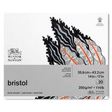Winsor & Newton 6661550 Bristol tekenpapier in blok - 20 vellen 35,6 x 43,2 cm, 250 g/m², bovengelijmd, stralend wit papier voor tekeningen met technische pennen, fineliners, inkt, markers