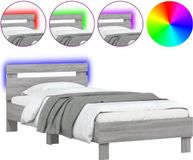 vidaXL Bedframe met hoofdbord en LED grijs sonoma eikenkleur 75x190 cm