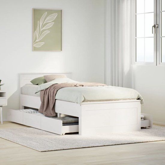 vidaXL Bedframe met hoofdbord Grenenhout Wit 90x200 cm