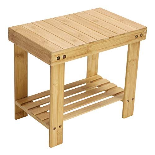 KKTONER Bamboe Stap Kruk voor Volwassene met Opslag Plank voor Badkamer Woonkamer Slaapkamer Natuurlijke Kleur