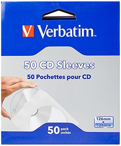 Verbatim CD-enveloppen, afsluitbare papieren hoesjes voor cd, dvd en Blu-Ray, met transparant kijkvenster, 50 stuks, wit
