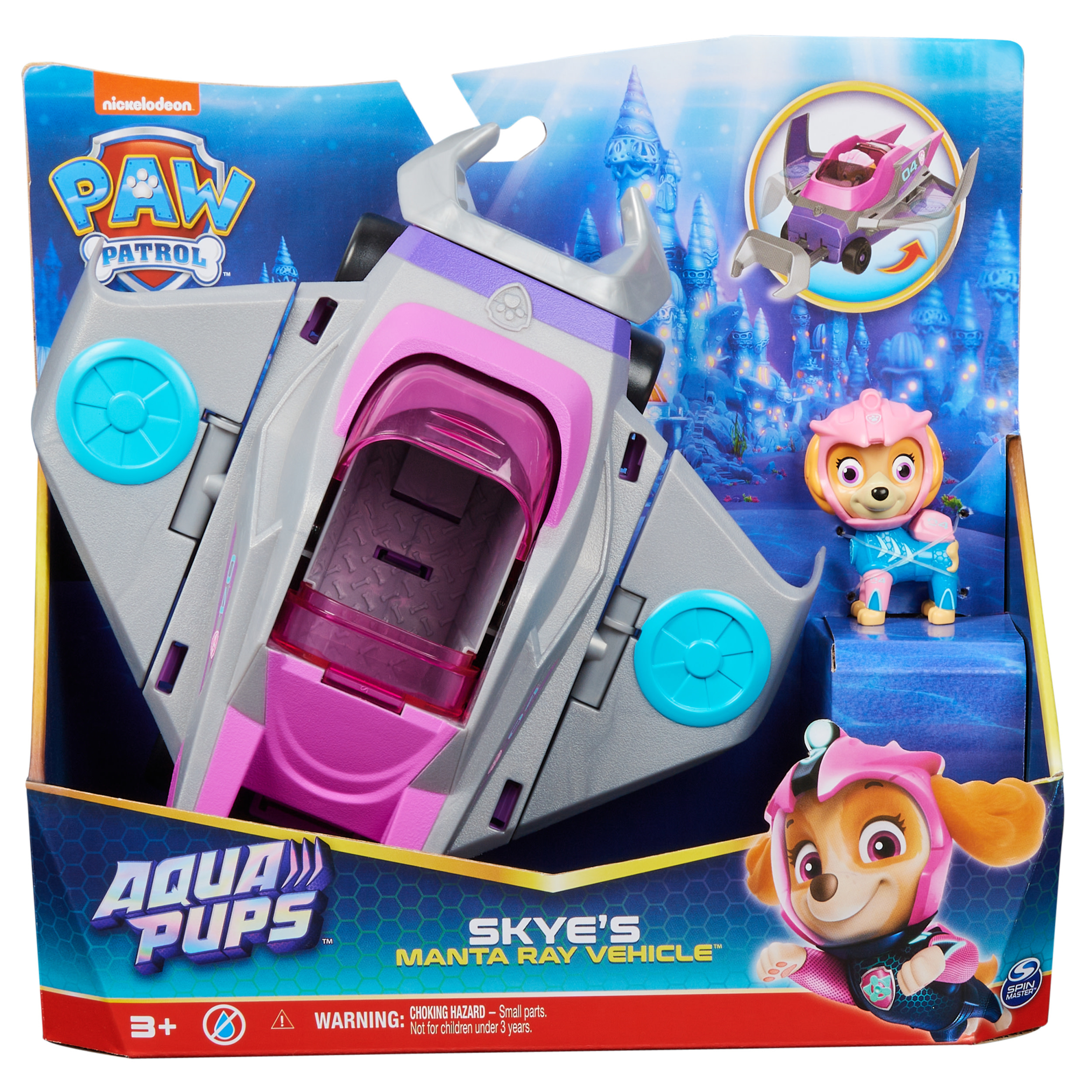 Spin Master PAW Patrol Aqua Pups - Transformerend Reuzenmata-voertuig met Skye-speelfiguur