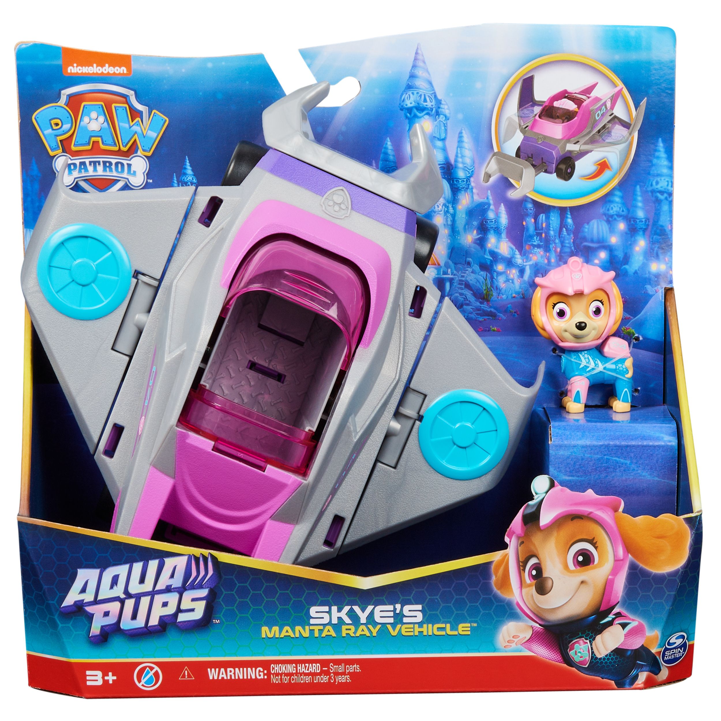PAW Patrol Aqua Pups - Transformerend Reuzenmata-voertuig met Skye-speelfiguur