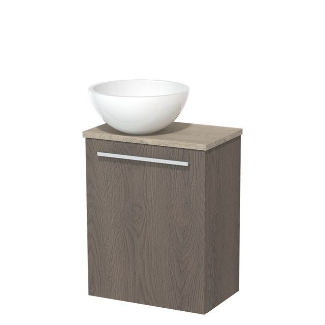 Maxaro Toiletmeubel met Waskom Mineraalmarmer Modulo Donkerbruin Eiken Vlak 41 cm Lichtgrijs Eiken Blad