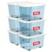 Cetomo 55L x 6 plastic opbergdozen met wielen, opbergdoos met deksel met veilige zijvergrendelingen, PP nestbare en stapelbare doorzichtige organizer voor thuis, kantoor, verhuizen, transparant blauw