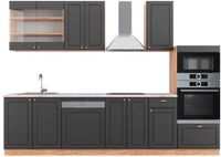 Vicco Fame-Line Complete keukeneenheid – 300 cm met hoge kast, WB Marmer Antraciet Landhuis/Goud Kraft Eik