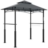 Barbecue paviljoen - Pavillon de jardin pour barbecue - 243x148x248 cm - Avec éclairage et étagères à herbes - Construction ignifuge en métal et plastique - Noir
