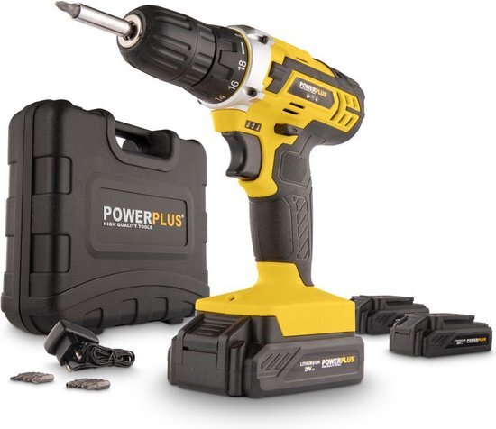 Powerplus POWX00501 Accu boormachine - 20V - Incl. 3 x 20V Li-ion accu's en 12-delige gereedschapskoffer