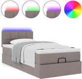 vidaXL - Ottoman bed with mattress and LEDs - 90x190cm - fabric - taupe