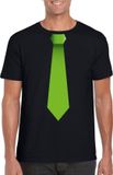 Bellatio Decorations Shoppartners Bv Zwart t-shirt met groene stropdas heren XL