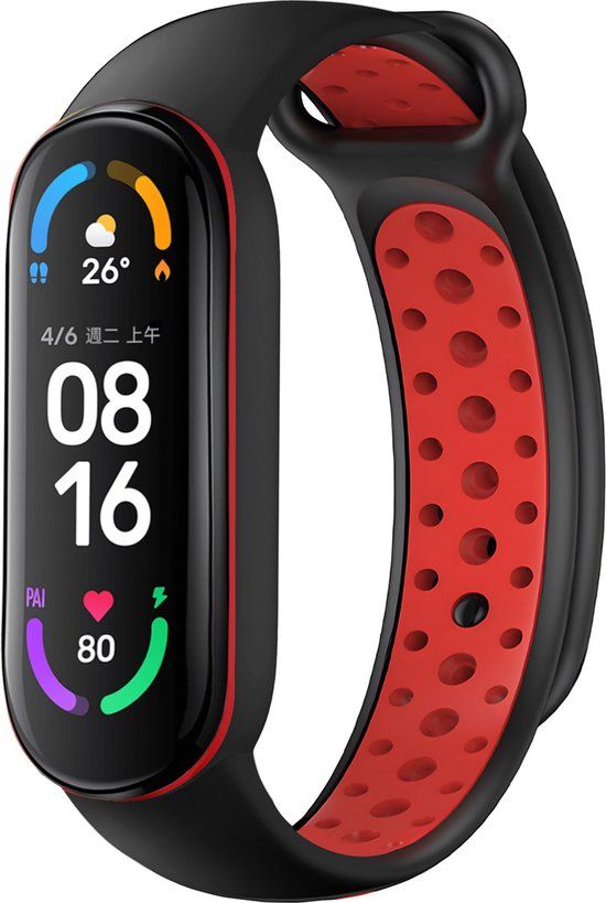 iMoshion Bandje Geschikt voor Xiaomi Mi Band 5 / 6 - Siliconen sport band met inkliksysteem ronde drukknoop - Zwart
