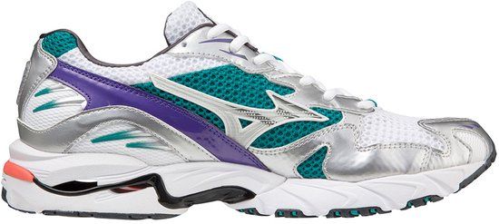 Mizuno Wave Rider 10 Dames Lage Sneakers - Wit/Zilver/Petrol - Maat 39
