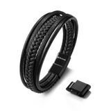 SERASAR Armband Heren [Braid] - Zwart 21cm - Leren armband met doos