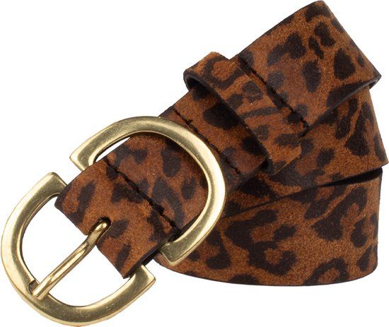 Legend Van Zon Mode Legend Dames - Leren riem - Panter - Bruin - 90cm