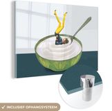 MuchoWow® Glass Painting 120x80 cm - Acrylic Glass Painting - Yoghurt - Yoga - Retro - Photo on Glass - Paintings