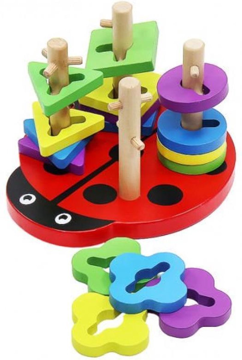Iso trade Houten puzzel lieveheersbeestje - Stapelbare ladybird puzzle - Baby Peuter speelgoed - Stapel blokken