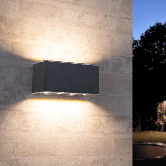 LedKoning Solar wandlamp buiten 'Olaf' - Up Downlight - Rechthoek model - Tuinverlichting op zonne-energie geschikt voor schutting - Antraciet