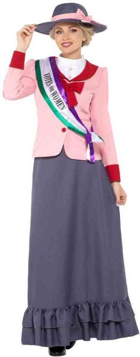 Smiffys Deluxe Victorian Suffragette Kostuum Grijs/Roze - L