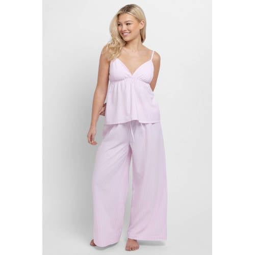 Dorina Curve seersucker pyjamabroek Diana wit/roze