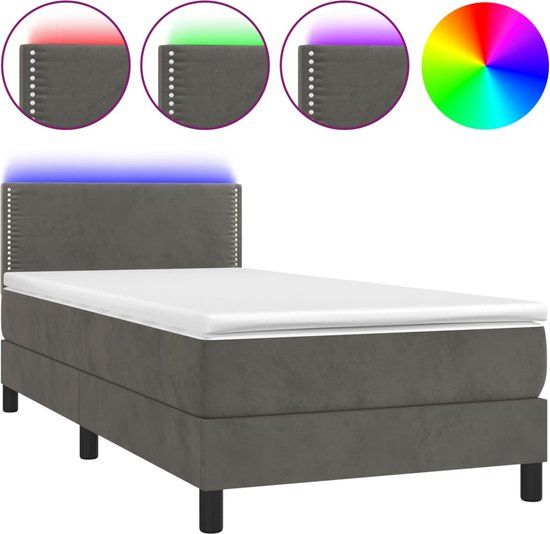 vidaXL Boxspring met matras en LED fluweel donkergrijs 100x200 cm