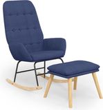vidaXL Schommelstoel met voetenbank stof blauw