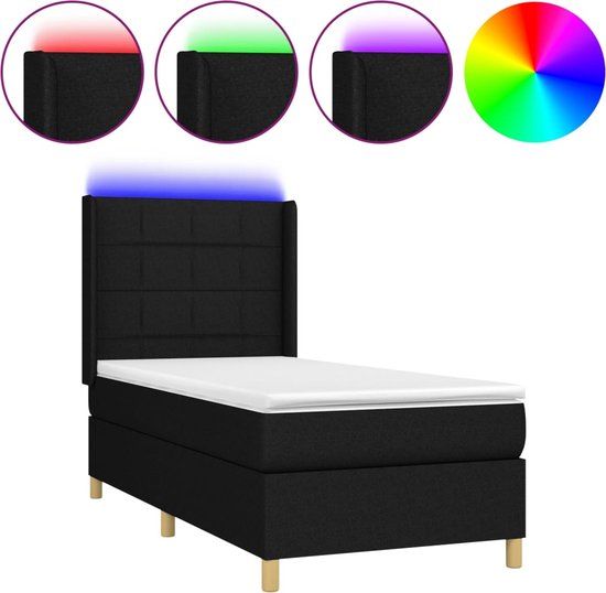 vidaXL Boxspring met matras en LED stof zwart 80x200 cm