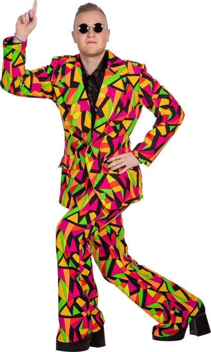 Wilbers Hippie Kostuum - Geometrische Lijnen Fout Pak Man - Maat 54 - Carnaval kostuum - Verkleedkleding