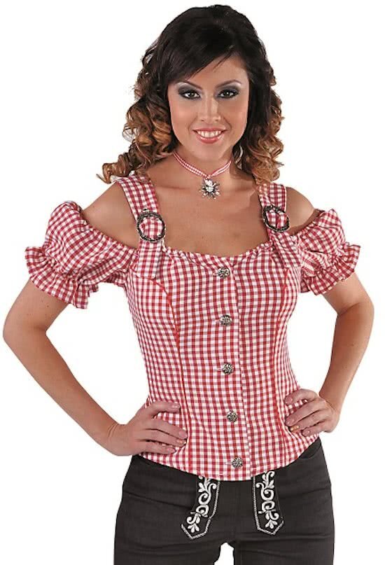 Magic by freddy Tirools bloesje - Oktoberfest blouse dames - rood wit - maat 42/44 L