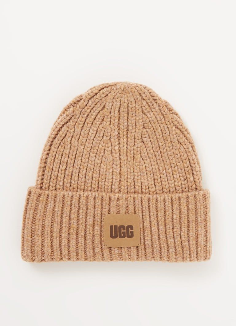 UGG Chunky Rib Beanie in Wool Blend with Logo
