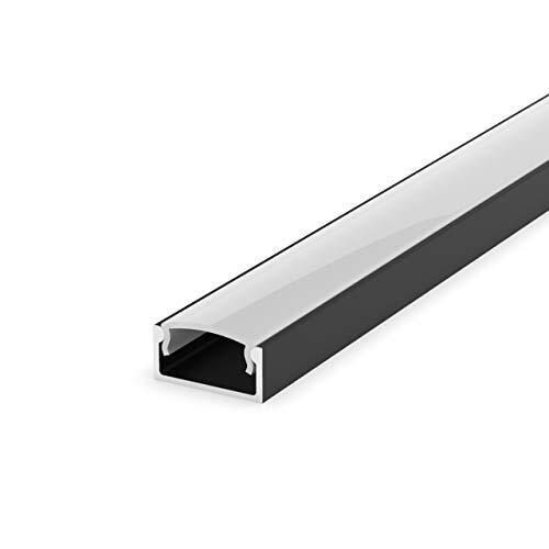 LumenTEC Set: LED-profiel, 100 cm profiel LED voor LED-strips LT4P + afdekking (zwart, melk)