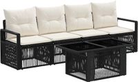 vidaXL Tuinbank Set Zwart en Crème Wit Polyrattan