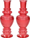 Ideas 4 Seasons Bloemenvaas Venice - 2x - gekleurd sierglas - ribbel koraal rood - D5.7 x H15 cm