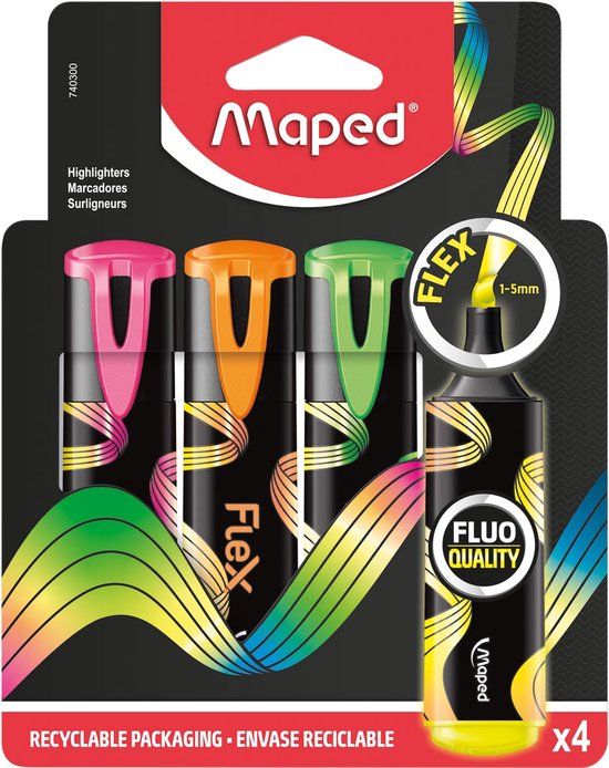 Maped Fluo'Peps Flex markeerstift - Assorti - Doosje van 4 stuks
