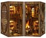 Maison de poupées Book nook - Coin livre - Avec éclairage LED - Puzzle 3D en bois - Bibliothèque vintage